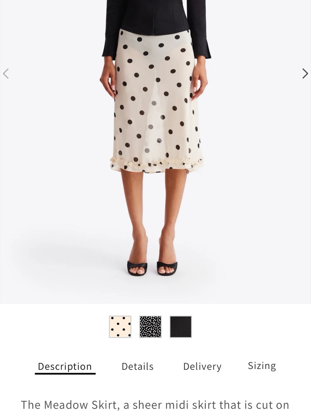 Sheer Polka Dot Midi Skirt - Cream with Black Dots meadow Skirt